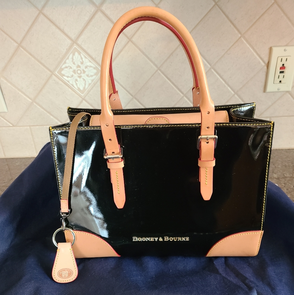 DOONEY AND BOURKE BLACK PATENT SATCHEL